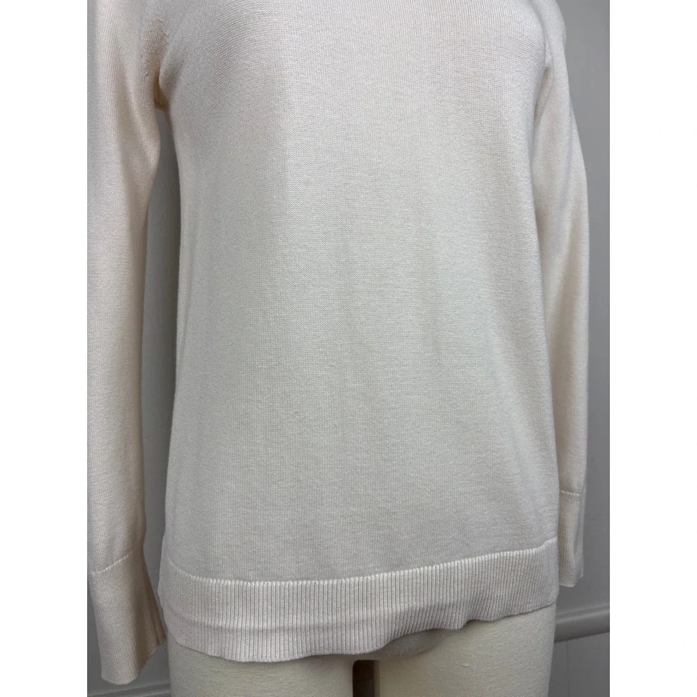 Banana Republic Factory Pointelle Trim Sweater Size S Cream Mock Neck Twee Cute - Picture 7 of 17